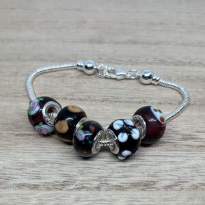 Silver Tone Charm Bracelet with Multicolor Glass Beads